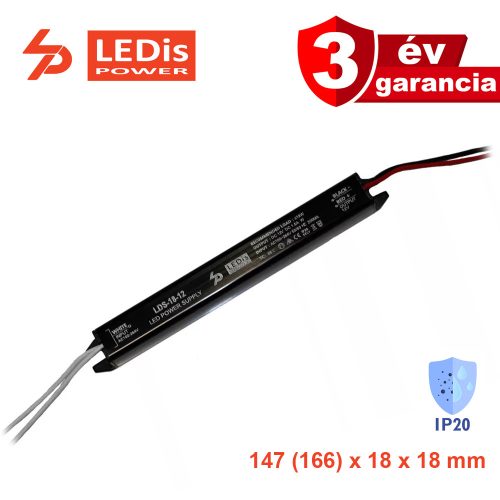 LEDis LDS-18-12, Ultra-slim LED tápegység, 18W / 12V