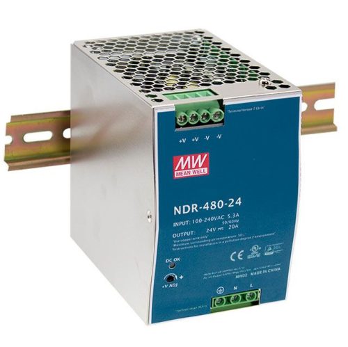 Mean Well NDR-480-24, DIN sínre szerelhető tápegység, 480W / 24V 