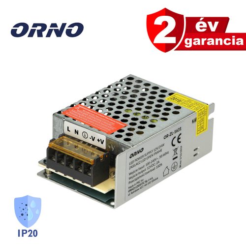 Orno OR-ZL-1631, fémtokozott tápegység, 25W / 12V