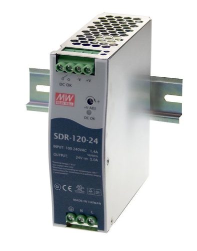 Mean Well SDR-120-24, DIN sínre szerelhető tápegység, 120W / 24V 