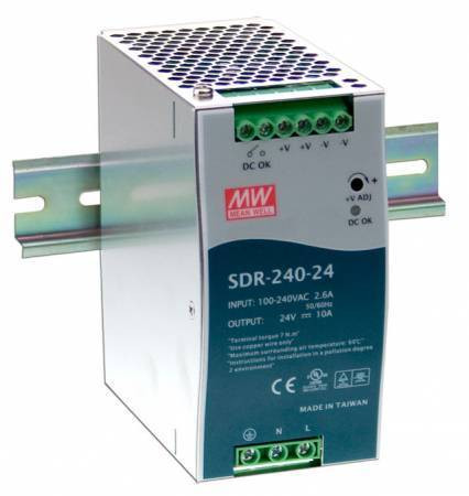 Mean Well SDR-240-24, DIN sínre szerelhető tápegység, 240W / 24V 