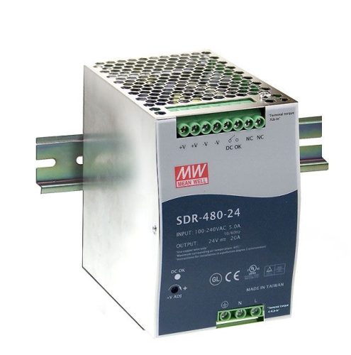 Mean Well SDR-480-24, DIN sínre szerelhető tápegység, 480W / 24V 