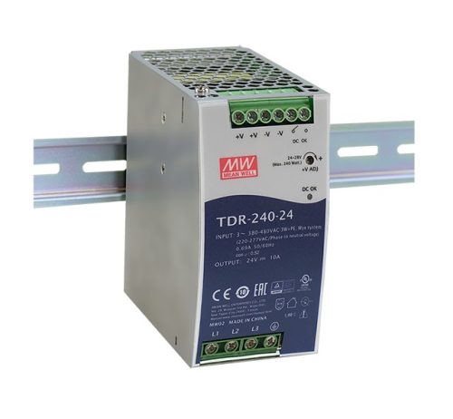 Mean Well TDR-240-24, háromfázisú, DIN sínre szerelhető tápegység, 240W / 24V 