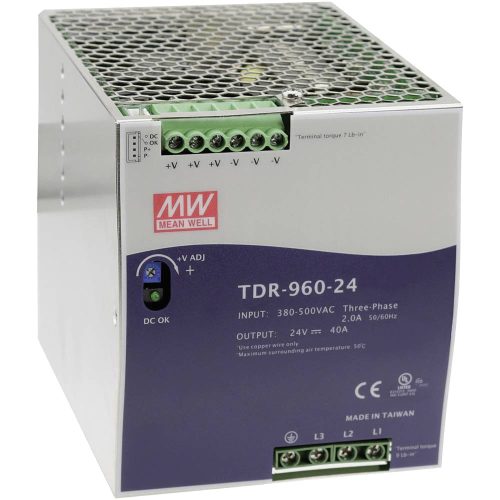 Mean Well TDR-960-24, háromfázisú, DIN sínre szerelhető tápegység, 960W / 24V 