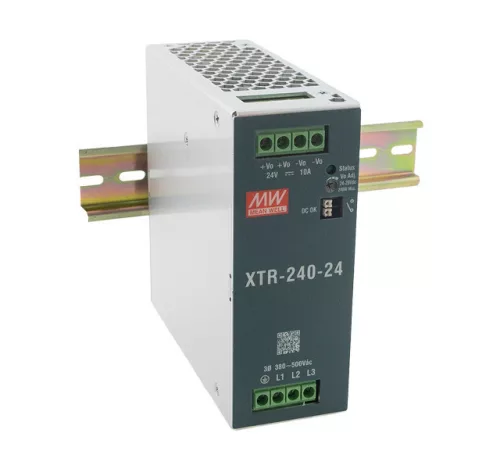 Mean Well XTR-240-24, háromfázisú DIN sínre szerelhető tápegység, 240W / 24V