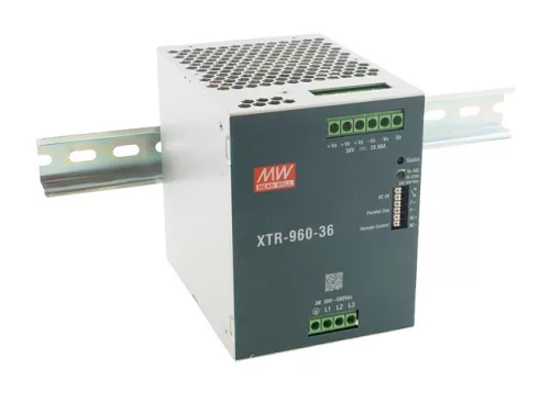Mean Well XTR-960-24, háromfázisú DIN sínre szerelhető tápegység, 960W / 24V